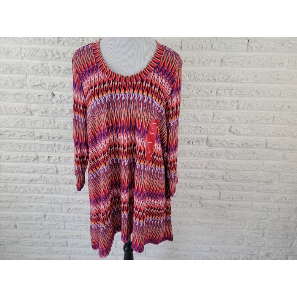 Premise Women's XL Red Geometric Tunic Blouse Top 3/4 Sleeve Pullover GEO243E